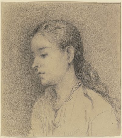 Young Girl in Profile Facing Left by Otto Scholderer