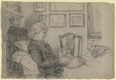 Luise Scholderer by the Fireplace with Many Cats by Otto Scholderer
