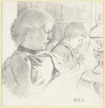 Luise Scholderer and Victor Reading by Otto Scholderer