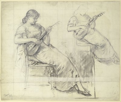 Seated Young Woman Playing Mandolin by Otto Scholderer