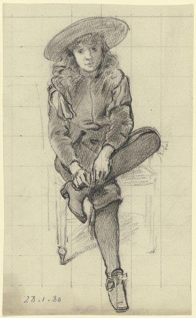 Seated Boy in Historical Costume from the "Preparation for the Costume Ball" by Otto Scholderer