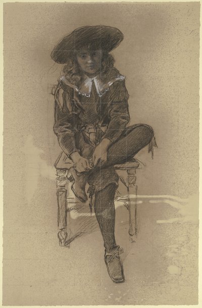Seated Boy in Historical Costume from the "Preparation for the Costume Ball" by Otto Scholderer