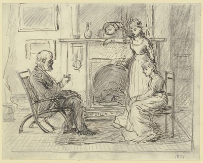 Three People at the Fireplace by Otto Scholderer