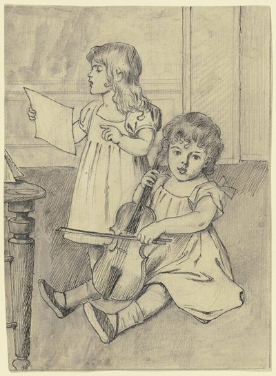 Two Children Playing Music by Otto Scholderer