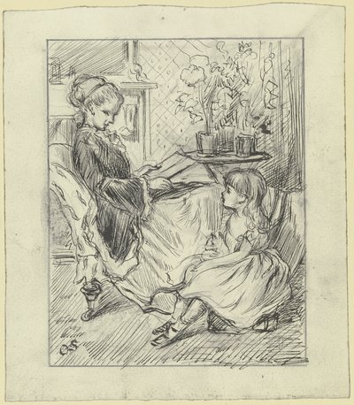 Woman with Child Reading Aloud by Otto Scholderer