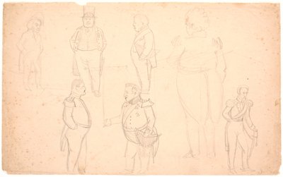 Caricature of A.S. Ørsted, Frederik VII, Christian VIII, and Probably Frederik VI by P.C. Skovgaard