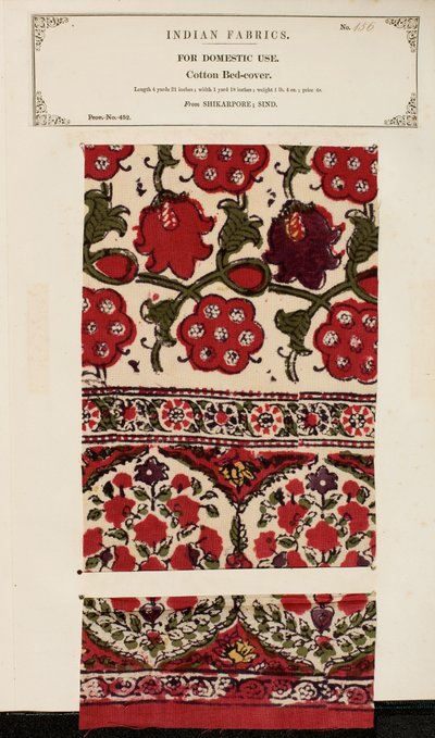 Cotton bed-cover sample from Shikarpore in Sind, from The Collection of the Textile Manufacturers of India, by John Forbes Watson, published in 1866 by Pakistani School