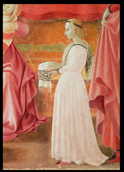 The Birth of the Virgin (detail of a standing maid servant) by Paolo Uccello