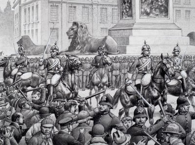 Protests in Trafalgar Square by the London Poor by Pat (1907-95) Nicolle