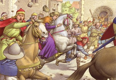 The Citizens of Aquitaine Stone King Henry for His Brutality by Pat (1907-95) Nicolle