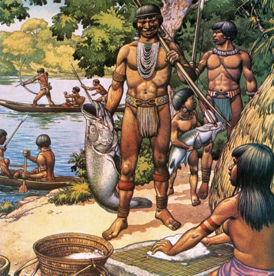 Amazon Indians by Pat (1907-95) Nicolle