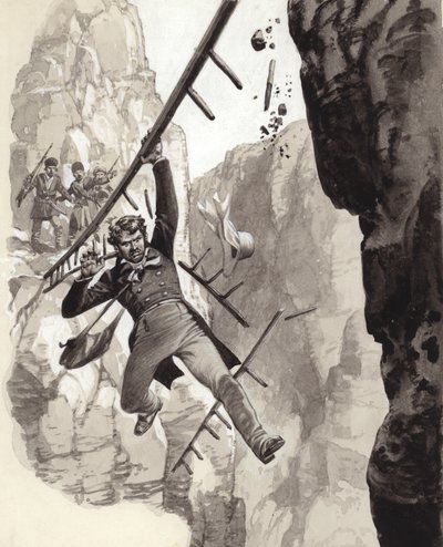 Henry Creswicke Rawlinson at Behistun by Pat (1907-95) Nicolle