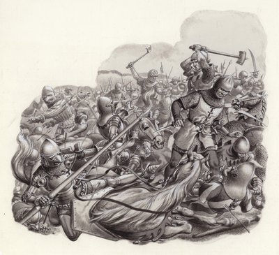 Knights slaughtered on the battlefield by Pat (1907-95) Nicolle