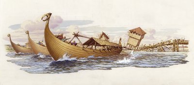 Olaf of Norway Pulls Down the Supports of London Bridge by Pat (1907-95) Nicolle