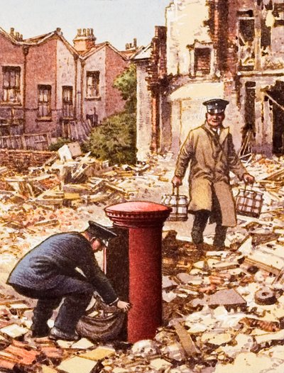 Services continuing during the Blitz by Pat (1907-95) Nicolle