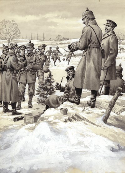 The Christmas Day Armistice by Pat (1907-95) Nicolle