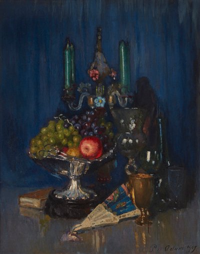 A Still Life of Fruit and Objects on a Table-Top by Patrick William Adam