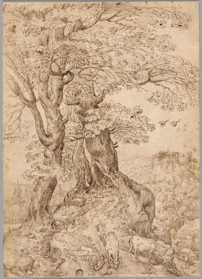 Wooded Landscape with Donkeys and Goats, and Castle on Hill in Distance by Paul Bril