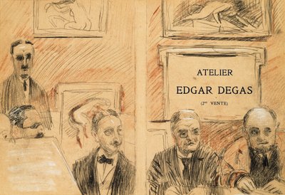 The Auctioneers at the Edgar Degas studio sale of December 1918 by Paul Cesar Helleu