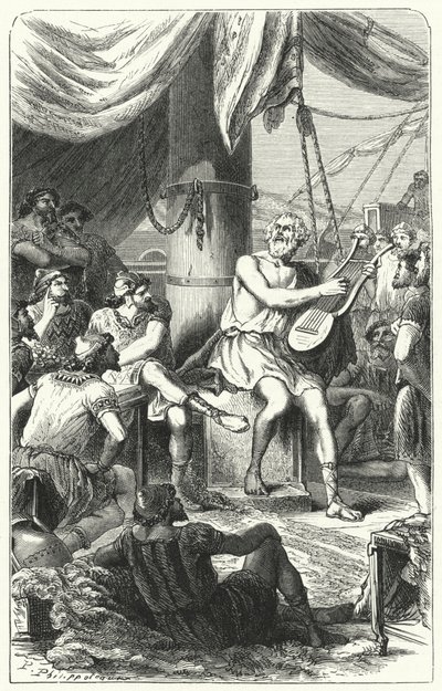 Homer entertaining foreign sailors with a song by Paul Dominique Philippoteaux