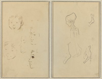 Five Studies of Heads; A Boy in Profile with Studies of Hands and Feet by Paul Gauguin