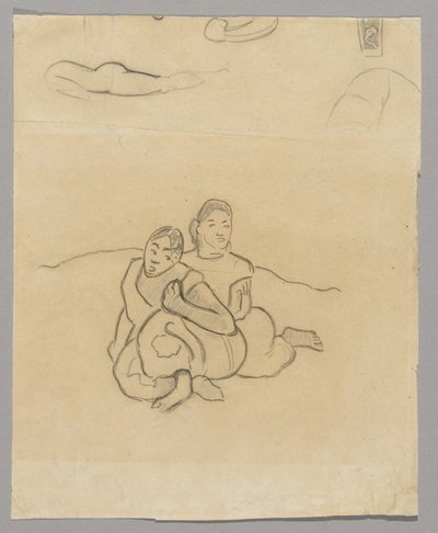 Fragments of Bodies, a Decorative Design and Two Crouching Tahitian Women in a Landscape Related to Nafea Faaipoipo by Paul Gauguin