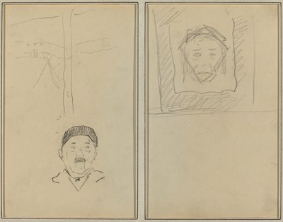 Landscape and Head of Man; Head of Monkey Inside a Square (recto) by Paul Gauguin