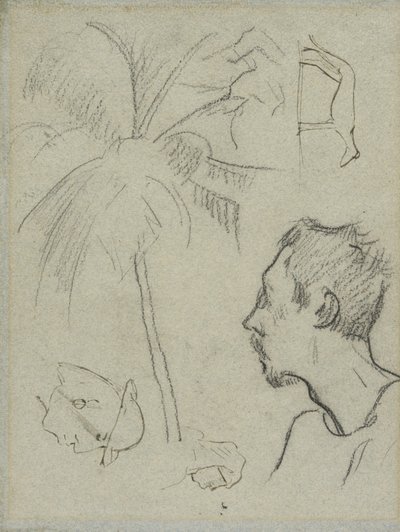 Profile of Charles Laval with Palm Tree and Other Sketches by Paul Gauguin