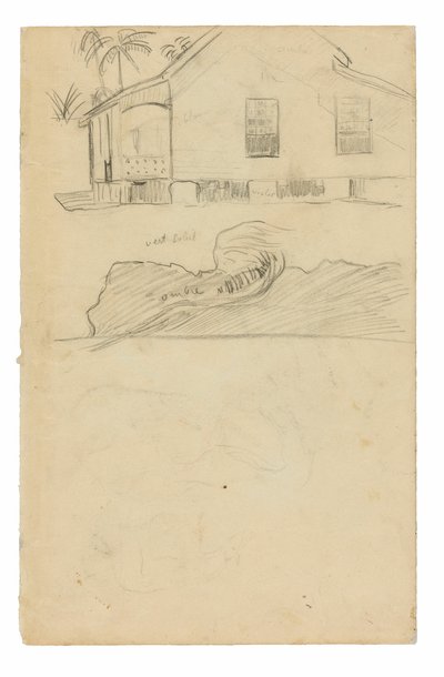 Sketches of Tahitian Residence with Color Notations and Dogs by Paul Gauguin