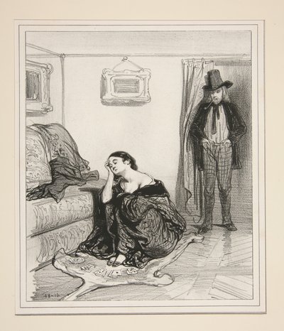 The King of Clubs on a Journey, the Brunette Woman Awaits a Blonde... by Paul Gavarni