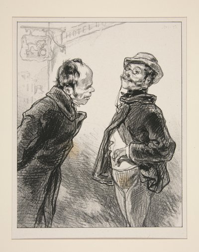 Thank you very much! But tell me, monsieur... from here to that market square, how many overly curious bourgeois might one encounter?... by Paul Gavarni