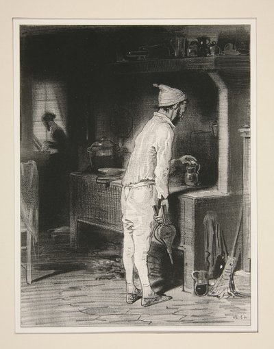Monsieur in the Kitchen, Madame at the Piano. by Paul Gavarni