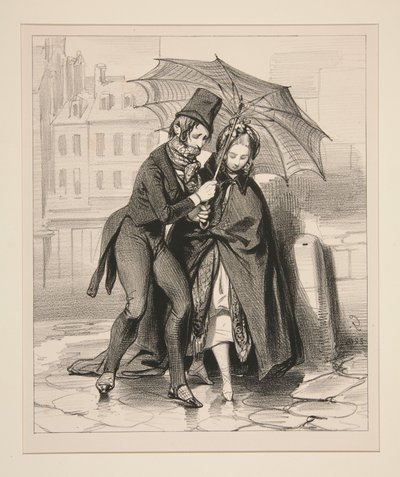 Not Finding a Carriage, and Returning from the Ball, at Dawn, with a Party Umbrella by Paul Gavarni