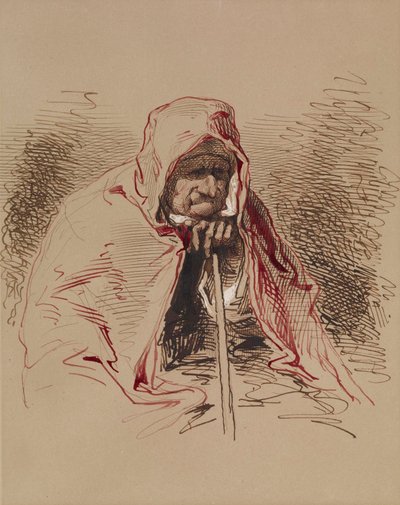 Old Lady in Red Shawl by Paul Gavarni
