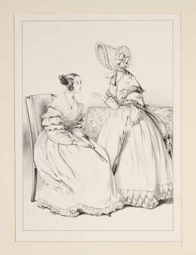 SEPTEMBER 1838. Muslin dress trimmed with lace flounces; ... by Paul Gavarni