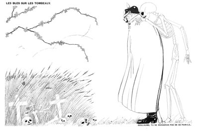 Death telling Kaiser Wilhelm that he will never eat bread made from wheat grown on the corpses and tombs of French soldiers, 13 April, 1916 by Paul Iribe
