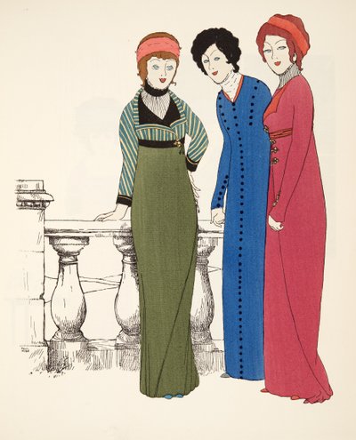 Three Empire Line Evening Coats from Les Robes de Paul Poiret, pub. 1908 by Paul Iribe