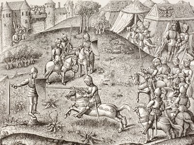 Tilting at a Quintain (after a miniature in the 15th century Chroniques de Charlemagne) by Paul Lacroix