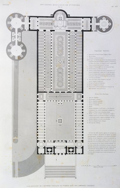 Restored layout of Old Basilica built by Emperor Constantine, engraving from Vatican and St Peter