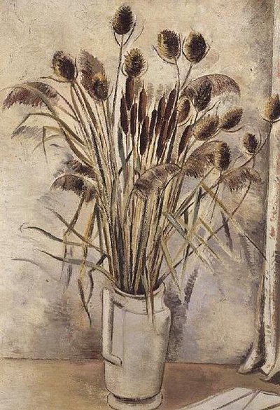 Still Life with Bullrushes in a White Jug by Paul Nash