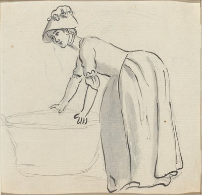 Girl with a Bonnet at Work by Paul Sandby