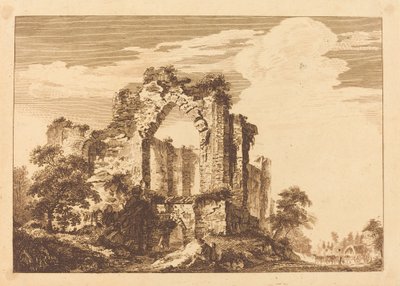 Ruins with a Seated Man, and a Covered Wagon in the Distance by Paul Sandby