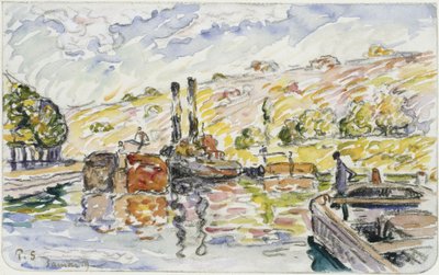River Landscape with Tugs and Barges by Paul Signac