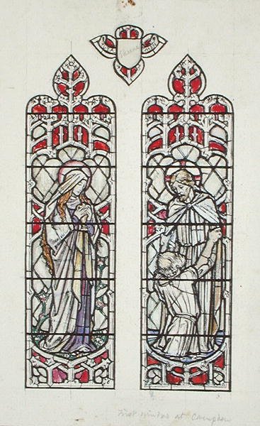 Window designs depicting St. Mary Magdalene and Christ with St. Peter for Claverton Parish Church by Paul Vincent Woodroffe