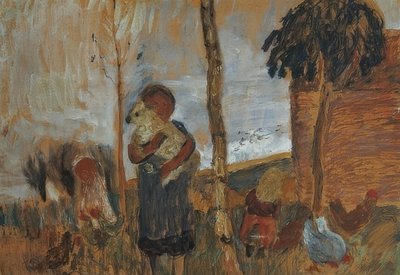 Children and Chickens Before Landscape by Paula Modersohn Becker