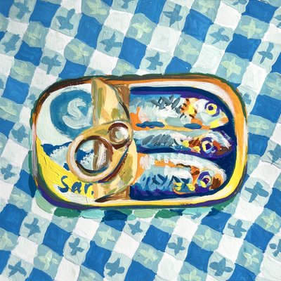 Sardines On Blue Checkers by Pauline Wegman | Key and Sea Creative