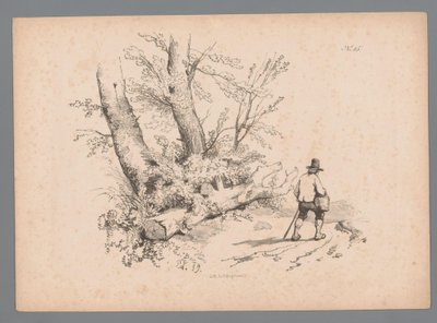 Landscape with Trees and a Man with Walking Stick and Basket by Paulus Lauters