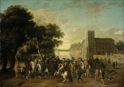 Prince Maurits with Prince Frederik Hendrik, Frederick V of Bohemia and Elizabeth Stuart at the Buitenhof, The Hague by Pauwels van Hillegaert