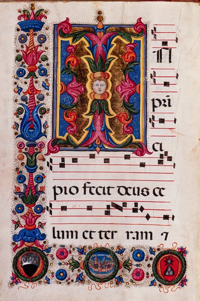 Piccolomini Library: choir book, cod. 5.E, ff. 4v with “Foliated initial” by Pellegrino di Mariano