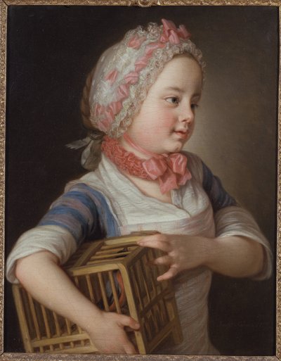 Girl with Bullfinch in a Cage by Per Krafft
